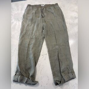 Ellen Tracy Company 100% Linen Color Loden Drawstring Waist Pants Size Medium